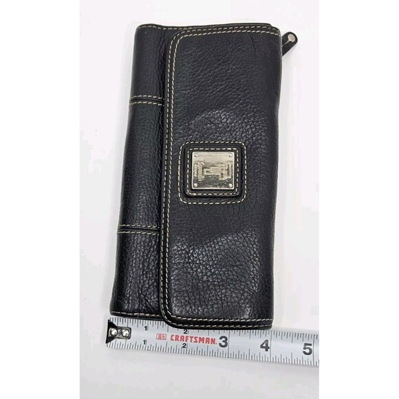 Tignanello Black Wallet Large Pebbled Leather Paisley Lined - Picture 7 of 8